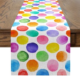 Erosebridal Polka Dot Table Runner 13x90 Colorful Round Rectangular Runner Geometric Dot Table Runners Modern Abstract Rainbow Oil Painting Table Center Decor for Home Party Decor