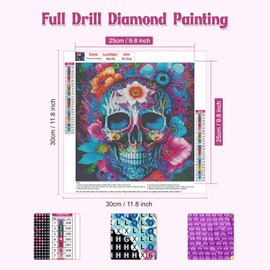 NAIMOER Skull Diamond Painting Kits for Adults, 5D Skeleton Diamond Painting Kits for Adults Kids, DIY Full Drill Diamond Art Embroidery Flowers Diamond Painting Castle for Home Decor 30x30cm