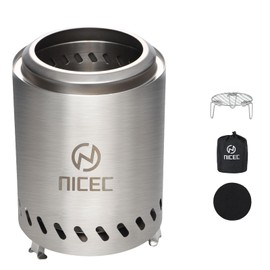 Nice C Fire Pits, 7.1 Inch Smokeless Fire Pits, Portable Fire Pit, Outdoor Fire Pit, Tabletop Fire Pit, Wood Buring Fireplaces, Stainless Steel, with Grill Grate, Removable Ash Tray & Carry Bag