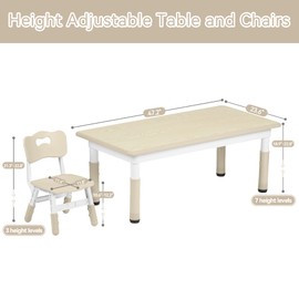 Kids Table and 4 Chairs Set, Children Study Desk, Dining Table, Height Adjustable Plastic Desk Painting Desktop Toddler Furniture for Boys and Girls (Burlywood-Wood Grain) (Burlywood-Wood Grain)