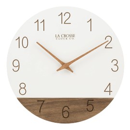 La Crosse 404-3630B 12" Sierra Wood Quartz Analog Wall Clock, White