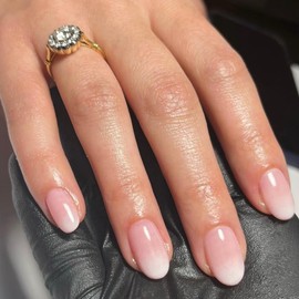 XCREANDO Gradient Pink Press on Nails Short Almond Fake Nails Press ons, Thick Glue on Nails Short False Nails, Medium Almond Nails Oval Round Shaped Nails for Women, 24Pcs Natural Acrylic Gel Nails