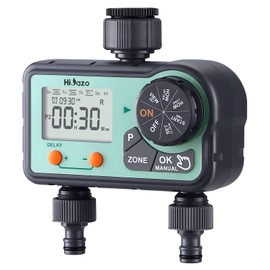 HiOazo Irrigation Computer, 2 Outputs, 6 Schedules, Automatic/Manual Irrigation Control, Rain Delay, Timed Watering in Gardens, Greenhouse