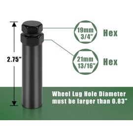 6 Point Spline Lug Nuts Key Tuner Socket Tool -Small Diameter Lock Lug Nut Key Compatible with 3/4 in (19mm) and 13/16 in(21mm) Hex Replacement Socket 12x1.5 12x1.25 1/2-20 10x1.25 3/8-20 Black