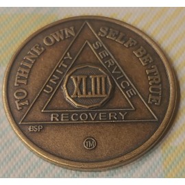 43 Year Alcoholics Anonymous AA Bronze Medallion Coin Sobriety Chip Fourty Three