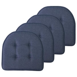 Sweet Home Collection Chair Cushion Memory Foam Pads Tufted Slip Non Skid Rubber Back U-Shaped 17" x 16" Seat Cover, Denim Blue 4 Count