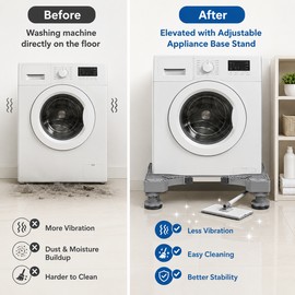 Adjustable Appliance Base Stand for Washer and Refrigerator – Locking Caster Pedestal for Stability, Movement and Floor Access