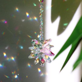 DEMIUKO Crystal Suncatcher for Window AB Glass Crystal Flower Pendant Prism Sun Catcher Crystal Hanging Ornament Rainbow Maker for Chandelier Car Interior Christmas Tree Home Garden Decoration