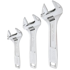 ARES 33062 – 3-Piece Adjustable Wrench Set – 6-Inch, 8-Inch, and 10-Inch Wrenches with Carrying Pouch - Drop Forged Chrome Vanadium Steel Construction – Wide Jaw Designs – SAE and Metric Size Markings