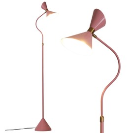 Fiqevs Industrial Floor Lamp, Modern Standing Lamp with 6W LED Bulb, Adjustable Lampshade, Foot Switch, Metal Gooseneck Reading Tall Floor Lamps for Living Room, Bedroom, Office - Pink