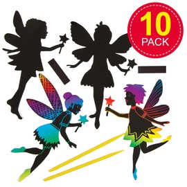 Baker Ross AG836 Fairy Scratch Art Magnets (Pack of 10) for Kids Party Bag Fillers, Assorted, 10 Pack