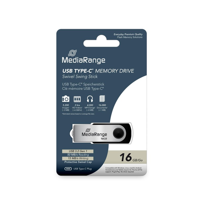 MediaRange USB Type-C® 3.2 Gen 1 Flash Drive Swivel Cap