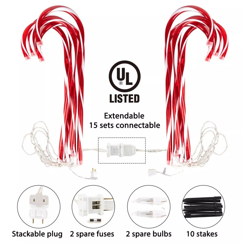 Brightown 10 Pack Christmas Candy Cane Lights Outdoor Waterproof Pathway