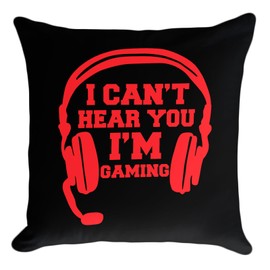 Funny Gaming Throw Pillow Cover- I Can't Hear You I'm Gaming- Gamer Gifts for Teenage Boys, Kids Boys Gaming Room Decor, 18 × 18 Inch(Red)