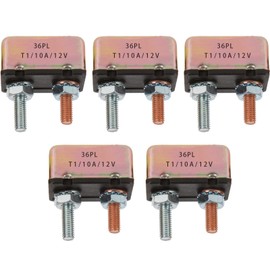 BUSSALIX E511 Automatic Reset Circuit Breaker 5-50A 14V DC Stud Type Metal Shell Overload Protection for Cars RVs Trucks and Motorcycles(10A-5PACK)