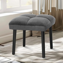 HOUCHICS Gray Vanity Stool Ottoman Stool, Square Makeup Stool with Wooden Legs, Small Ottoman Stool Chair for Vanity, Modern Padded Sofa Seat Foot Rest Stool(Gray)