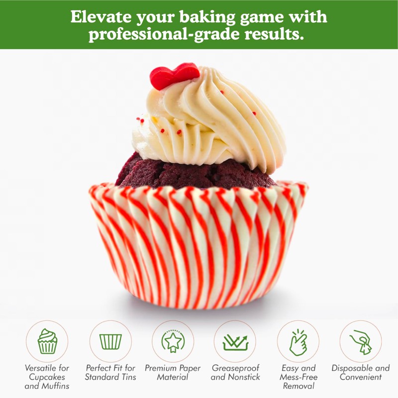 Regency Wraps Greaseproof Baking Cups, Red Pisa Stripe, Standard, 40