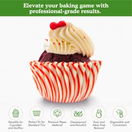 Regency Wraps Greaseproof Baking Cups, Red Pisa Stripe, Standard, 40 Count Greaseproof