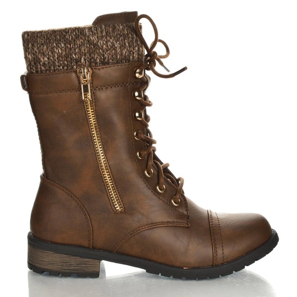 Forever Link Womens Mango-31 Round Toe Military Lace Up Knit