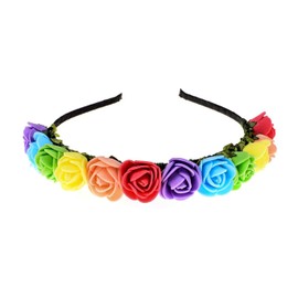 Boho Floral Crown Rose Flower Headband Hair Wreath Flower Hair Accessory Rainbow