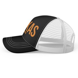 Printbox Originals Embroidered Texas Trucker Cap, Austin Texas Hat 1893, Longhorn Cap Unisex Gameday (Black/White)