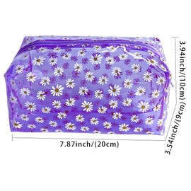 TotePrint 3 PCS Waterproof Portable Daisy Makeup Bag Clear Pouch for Travel,Clear Solid Makeup Bags with Zipper for Purse,Cosmetic Brush Bag,Pen Pouch (pink+blue+purple)
