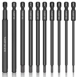 TLEEP 6" Long 1/4 Inch Hex Head Allen Wrench Drill Bits, SAE 9/64", 5/32", 3/16", 7/32", 1/4", 5/16", Magnetic Tips Screwdriver Socket Bit Set for Ikea Type Furniture, Long Drill Bit Set