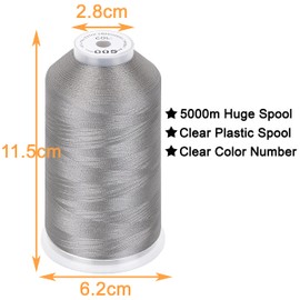 New brothread Set of 2 Polyester Machine Embroidery Thread Giant Spool 5000 m for All Embroidery Machines - Silver