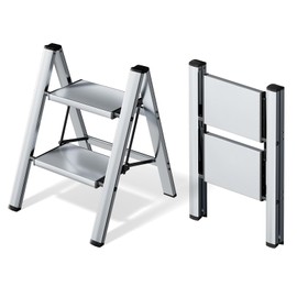 HillhutApex 2 Step Ladder, Lightweight Portable 2 Step Stool with Anti-Slip Wide Pedal,330lbs Capacity Aluminum Ladder for Household,Office,Library(Silver)