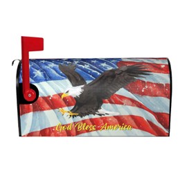 Independence Day God Bless American Mailbox Cover, 4th of July Patriotic Eagle Flag Magnetic Mailbox Cover, 21x18 Inch Decorative Standard Size Mailbox Post Cover for Garden Yard Decor