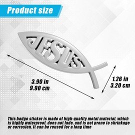 HQRNYP 2PCS Jesus Fish Decal Sticker, Jesus Fish Car Emblem, Aluminum Alloy Christian Badges Decals, Auto Accessories Waterproof Christian Symbol Emblem Sticker for Car Window Laptop (Silver)