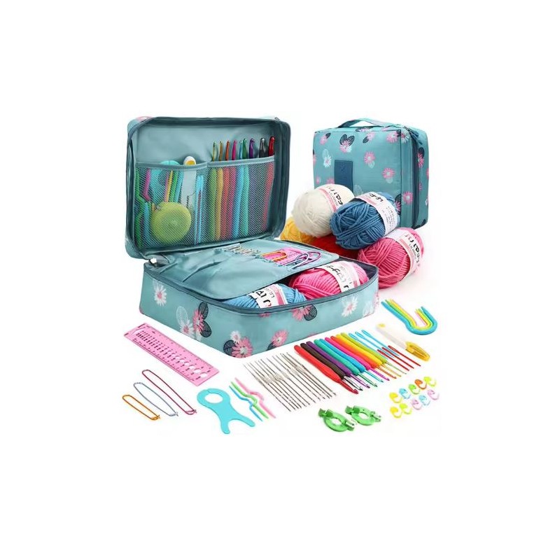 58-Piece Crochet Starter Kit for DIY Yarn Projects – Blue