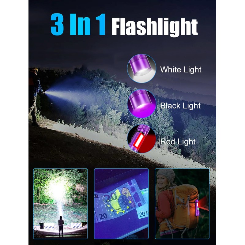 Vnina UV Rechargeable Flashlights Tactical,1000 High Lumens 3 in 1
