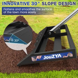 JouZYA Lawn Leveling Rake 30x10 inch, Lawn Leveler Tool with Stainless Steel, 80" Extended Handle, Heavy-Duty for Garden, Golf Course, and Farm
