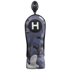 Majek Golf Clubs Black and Blue Camo Club Premium Protective Hand Made Camouflage Head Cover Utility Hybrid #H with Adjustable Tag Wheel Cover Fits for Most Brands