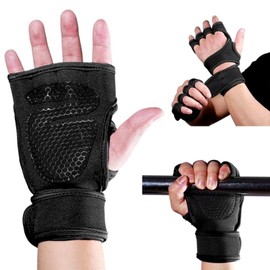 AYNKH Non-Slip Fitness Gloves, Breathable Silicon Padded Wrist Support Wrapped Gym Grips Palm Protector for Weightlifting Bodybuilding Exercise