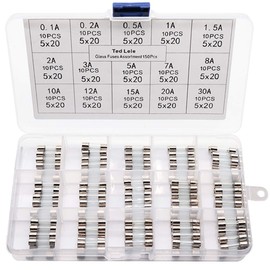 15 Values 150pcs Quick Blow Glass Tube Fuse Assorted Kit 5x20mm 250V 0.1A, 0.2A, 0.5A, 1A, 1.5A, 2A, 3A, 5A, 7A, 8A, 10A, 12A, 15A, 20A, 30A Ted Lele (5x20mm)