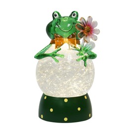 MOMENTS IN TIME Acrylic Frog Snow Globe LED Light-Up Water Glitter Ball with Flower, Battery Operated Home Decor Accent, Whimsical Glass Frog Decoration
