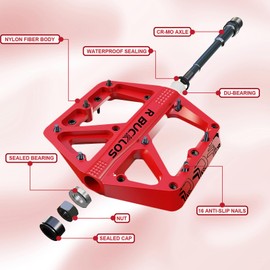 AEYINO MTB Pedals Flat Mountain Bike Pedals Road Bike Large Platform Nylon Non-Slip Pedal for Adult Bicycle Gravel Bike/Hybrid Bike 9/16"