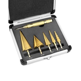 QWORK® 5-Piece Step Drill Taper Drill Bit Titanium Coated HSS 4241-4-12 mm / 3-13 mm / 4-20 mm / 5-35 mm / 4-32 mm - for Sheet Metal Wood Plastics