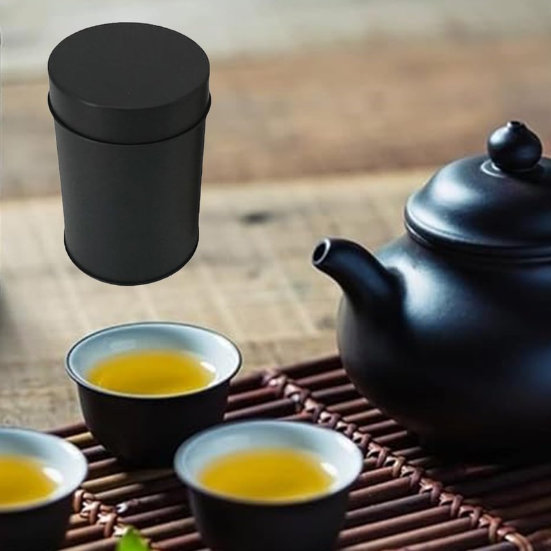 Roczential Matte Black Tea Storage Canister, Double Seal Tinplate Container,
