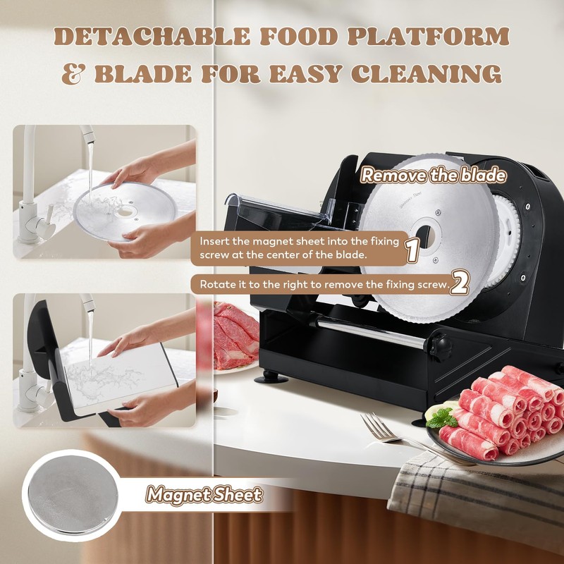Moongiantgo Electric Meat Slicer 220W, 1-20mm Adjustable Thickness Deli Food