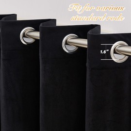 NICETOWN Black Velvet Curtains, Media Movie Theater Room Decor, Luxury Velvet Blackout Window Treatment Drapes, Classic Velvet Woven Home Theater Ring Top Drapes (Set of 2, W52xL84 inches)