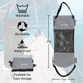 Deluxe Recycles Portable Mesh Trash Bag for Boat - Washable Leakproof Outdoor Garbage Bags for Boat, Kayak or Camper – Lightweight & Large Capacity Bin Bag (Grey)