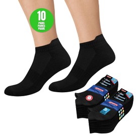 SOXCO Men's Ankle Socks 10-Pack Low Sports Cushioned Socks Men Women, Pack of 10 Pairs (Size: 9-12, Black)