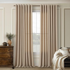 Flax Linen Extra Long Curtains 120 Inch Length for Living Room 2 Panels Grommet Drapes Light Filtering Semi Sheer Privacy Khaki Brown Tan Walnut Curtains for Dining Room Sliding Door 10 FT 52x120
