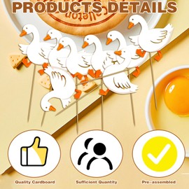 12Pcs Goose Party Cupcake Toppers Birthday Decorations, White Goose Theme Duck Decor Quality Cardboard for Kids Girls and Boys Birthdays Baby Shower Supplies