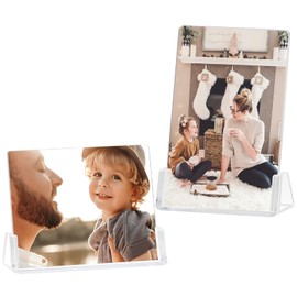 Boxalls 2 Pack Acrylic Picture Frames 6x8 with Clear Base Stand, Frameless Photo Frame for Tabletop or Desktop Display (Horizontal + Vertical)