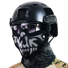 AOUTACC Airsoft Mask and Goggles Set, Half Face Full Steel Mesh Mask and Goggles for CS/Hunting/Paintball/Shooting (Black Skull Mask)