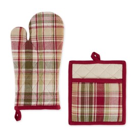 DII Autumn Basics Collection Decorative Thanksgiving & Fall Kitchen, Oven Mitt/Potholder Set, Give Thanks Plaid, 2 Piece